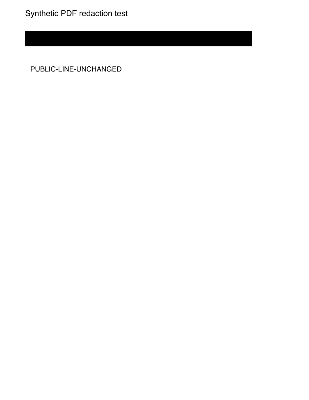 Synthetic PaperPilot output: a black rectangle covers the secret, while PUBLIC-LINE-UNCHANGED remains visible below it.